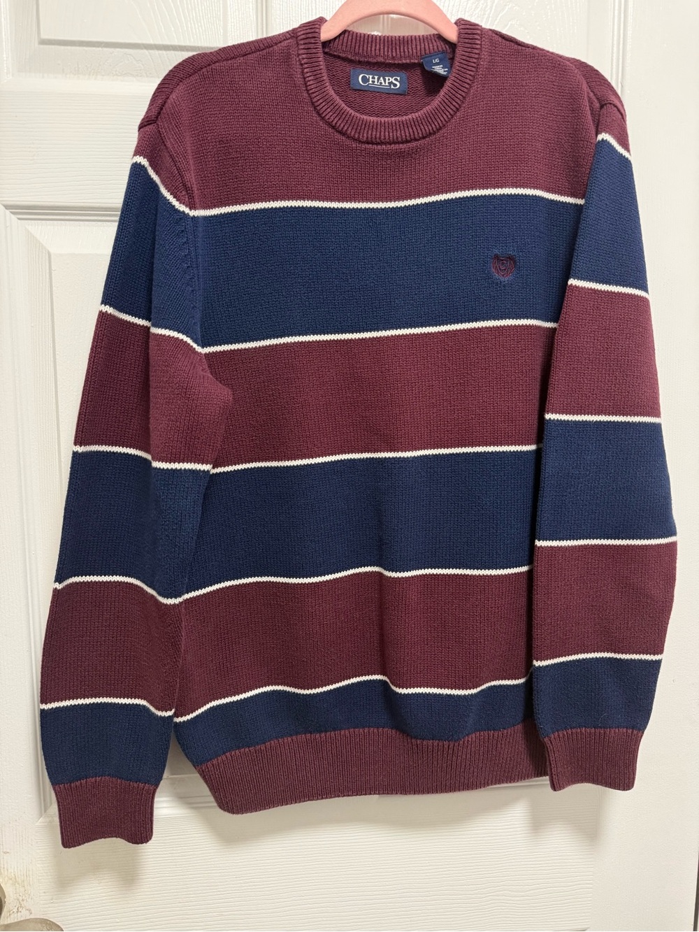 CHAPS Ralph Lauren Crewneck Men’s Navy & Maroon L Striped Pullover Sweater GUC